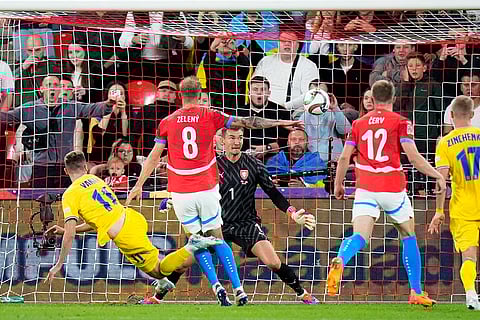 UEFA Nations League, Czech Republic vs Ukraine: Ukraine's Vladyslav Vanat, left, scores his side's first goal